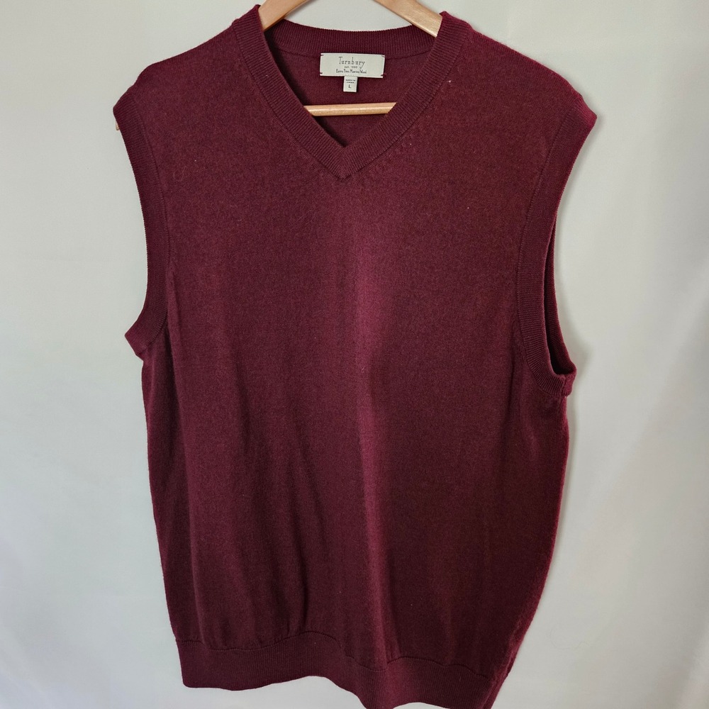 Turnbury Burgundy‎ Extra Fine Merino Wool Mens Sweater Vest sz L